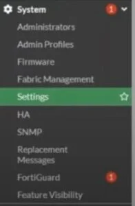 Menú de la interfaz de un firewall.