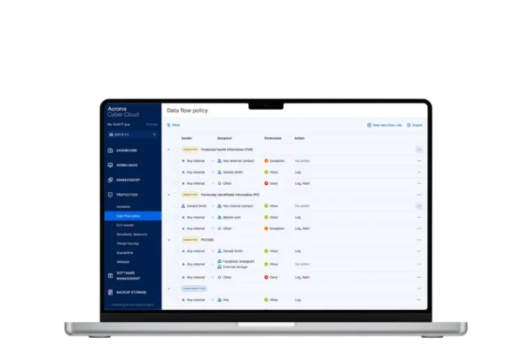 Interfaz de Acronis DLP (Data Loss Prevention)