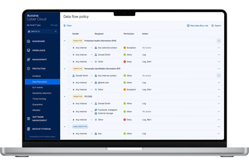 Interfaz acronis dlp (Data Loss Prevention)