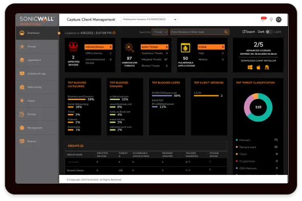 Interfas de SonicWall Capture Client