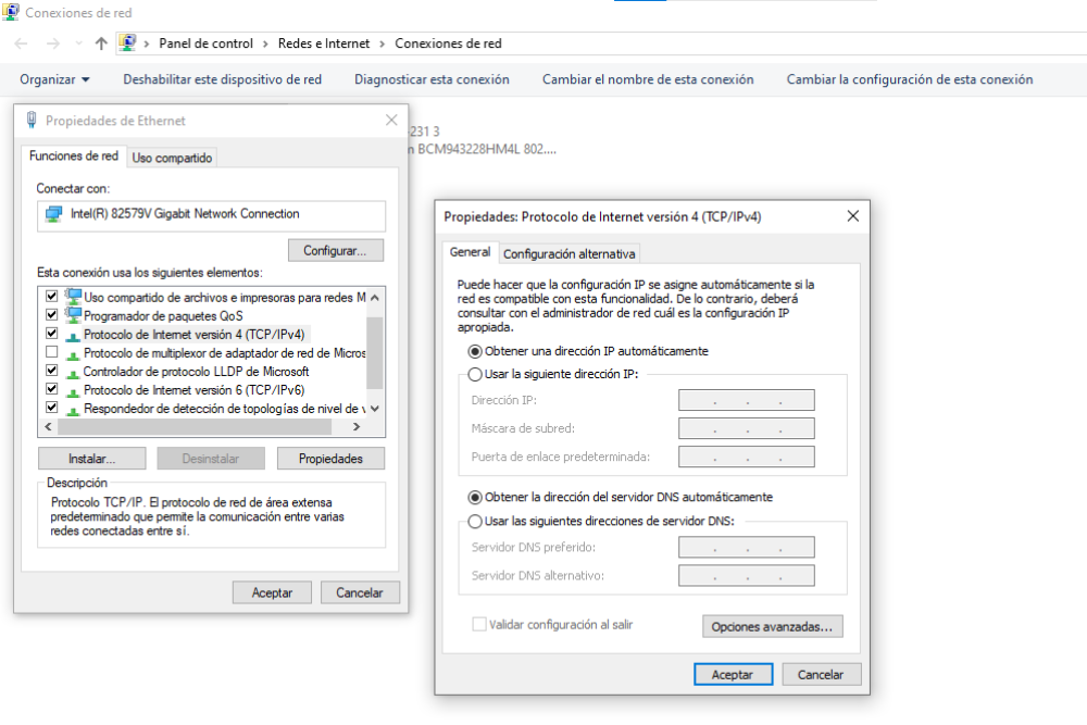 Verificación de red con DHCP en puerto Ethernet