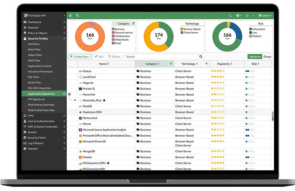 Laptop mostrando la interfaz de Fortinet