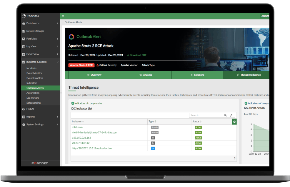 Laptop con consola de FortiAnalyzer