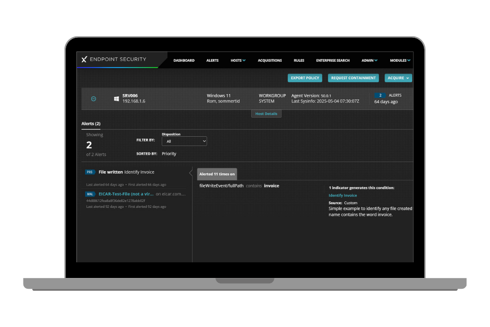 Consola de Trellix Endpoint Forensics