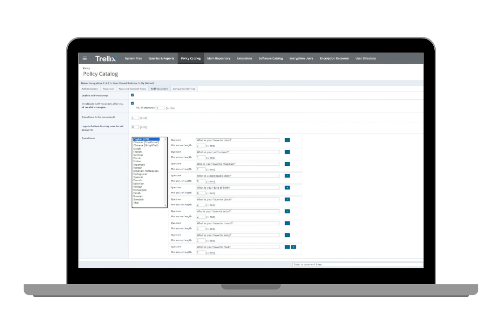 Consola de Trellix Data Encryption