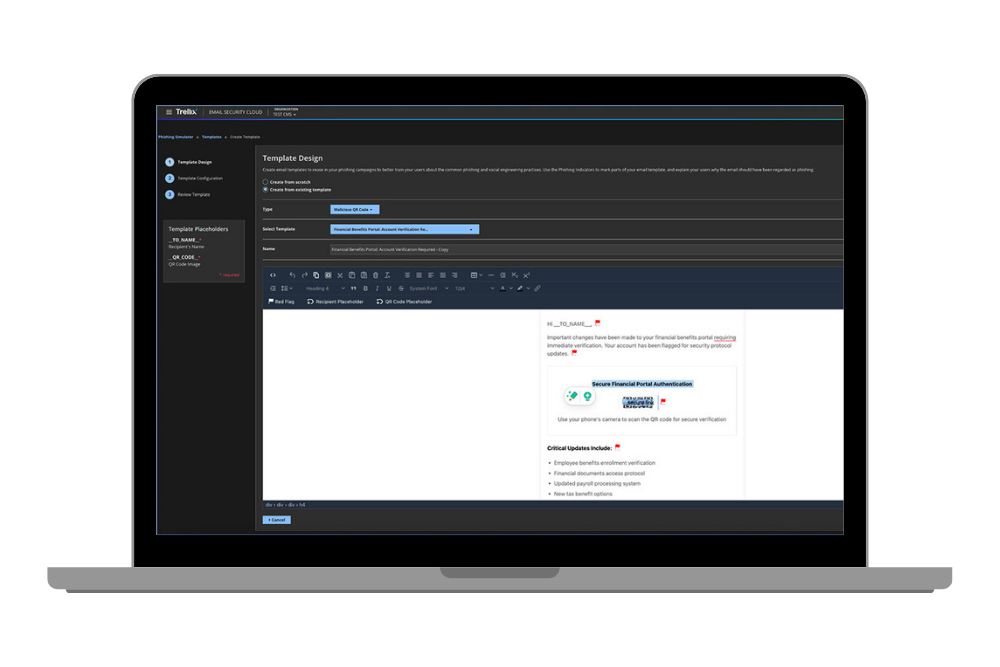Interfaz de Trellix Phishing Simulator